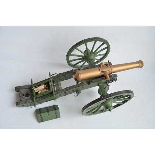 254 - Two 1/6 scale cannon and 2x horse models, no makers marks (cannons made from wood and metal)