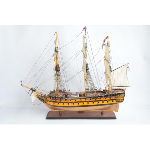 257 - Very well built wood plank on frame static model of HMS Agamemnon, approx dimensions L92xW26xH75cm. ... 