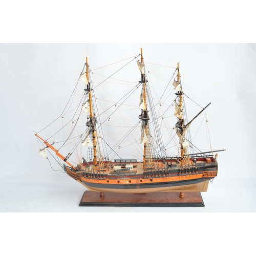 258 - Well built wooden plank on frame static model of HMS Surprise, likely from the 1/75 scale Mamoli kit... 