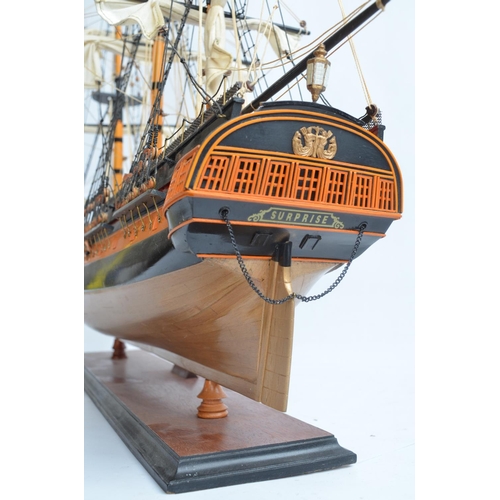 258 - Well built wooden plank on frame static model of HMS Surprise, likely from the 1/75 scale Mamoli kit... 