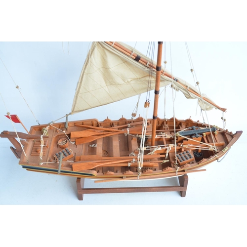 259 - Well constructed wooden plank on frame static model of a Napoleonic Wars era 12 oar British gunboat ... 