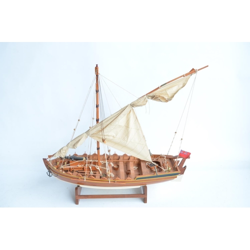 259 - Well constructed wooden plank on frame static model of a Napoleonic Wars era 12 oar British gunboat ... 