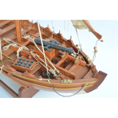 259 - Well constructed wooden plank on frame static model of a Napoleonic Wars era 12 oar British gunboat ... 