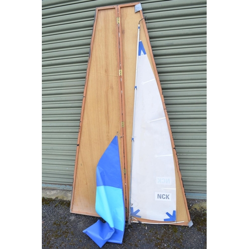 265 - Large fibre glass radio controlled yacht model with mast/sail case. Hull length 161cm