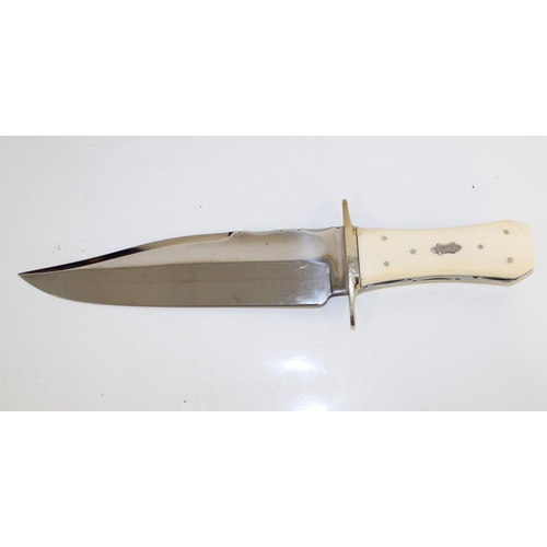 1103 - WITHDRAWN - Hand Forged display Bowie knife with polished steel blade, nickel cross-guard, and 'coff... 