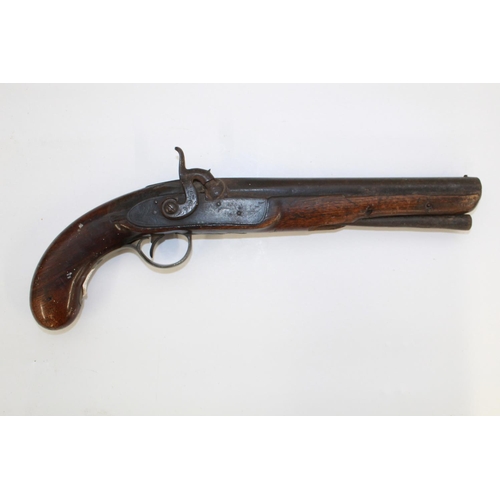 1108 - Circa 19th-century percussion cap pistol (unmarked), Complete with original ram rod. Brass trigger g... 