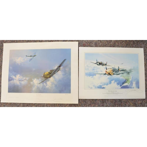 1140 - Two aviation prints, both featuring the Bf109E to include 'The Straggler' by Frank Wootton (limited ... 