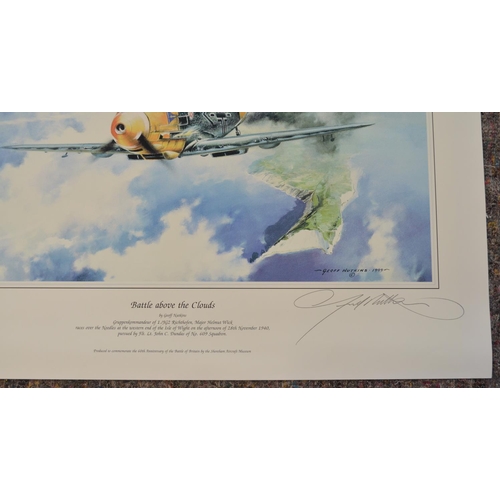 1140 - Two aviation prints, both featuring the Bf109E to include 'The Straggler' by Frank Wootton (limited ... 