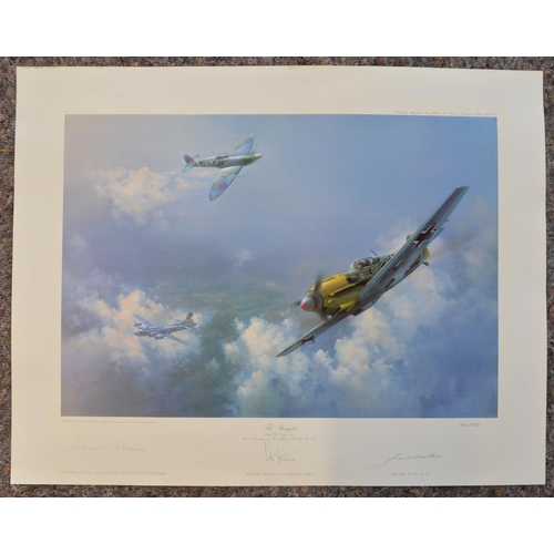 1140 - Two aviation prints, both featuring the Bf109E to include 'The Straggler' by Frank Wootton (limited ... 