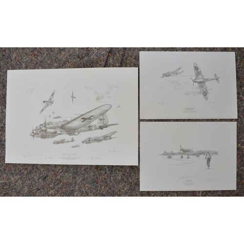 1142 - Three limited edition pencil sketch prints, all Battle Of Britain to include 'Against All Odds' by M... 