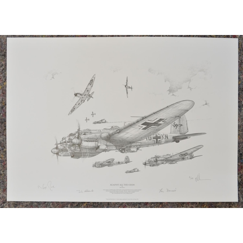 1142 - Three limited edition pencil sketch prints, all Battle Of Britain to include 'Against All Odds' by M... 