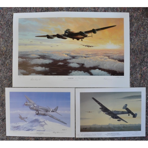 1145 - Three limited edition aviation prints to include 'Lancaster Dusk' by Marl Postlethwaite, 213/850 wit... 