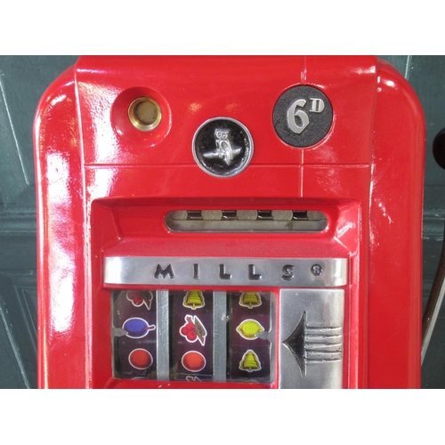 274 - Mills Hi-Top One Armed Bandit Slot Machine, H64.5cm W44.5cm D40cm , on a single door cabinet,