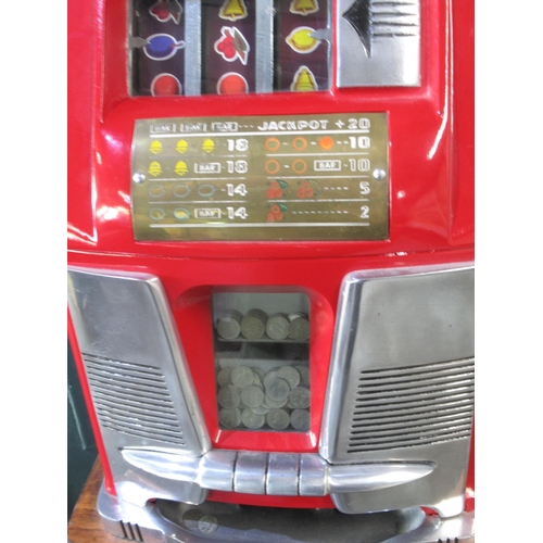 274 - Mills Hi-Top One Armed Bandit Slot Machine, H64.5cm W44.5cm D40cm , on a single door cabinet,