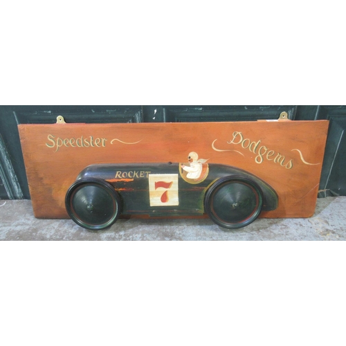 280 - 'Speedster Dodgems' diorama on plank frame,  107.5cm x 36cm