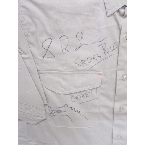 868 - Framed signed Steve Irwin shirt, with COA from Personal Assistant to Steve Irwin, 62.6cm x 93.5cm