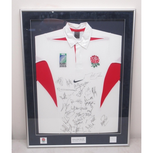 940 - Limited Edition no.26/100 Signed England Rugby 2003 World Cup Replica Shirt, with COA from England R... 