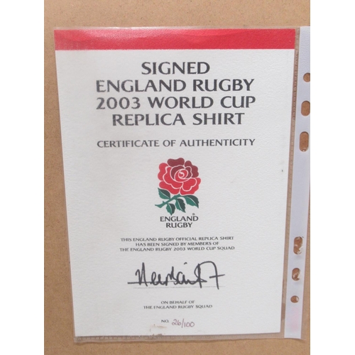 940 - Limited Edition no.26/100 Signed England Rugby 2003 World Cup Replica Shirt, with COA from England R... 