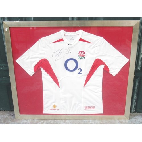 941 - Framed Limited Edition 1 of 20 2003 Rugby World Cup Final England replica shirt signed by Martin Joh... 