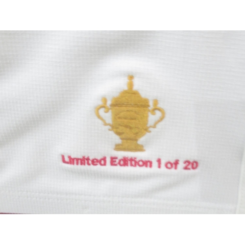 941 - Framed Limited Edition 1 of 20 2003 Rugby World Cup Final England replica shirt signed by Martin Joh... 