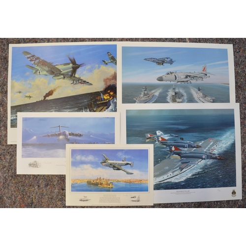 1149 - Five limited edition aviation prints, all signed in pencil by the artists, most with signatures of f... 