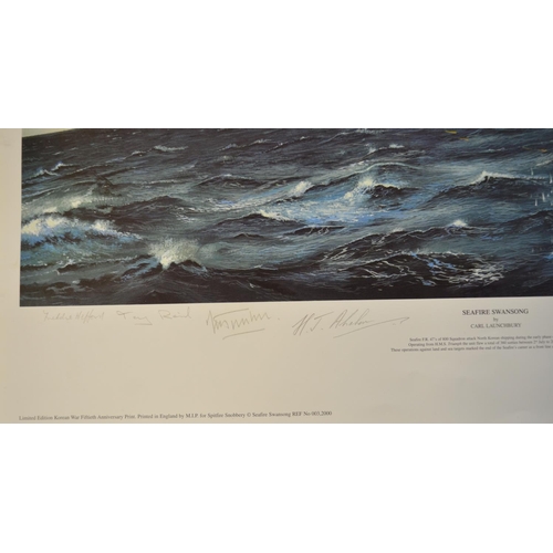 1149 - Five limited edition aviation prints, all signed in pencil by the artists, most with signatures of f... 