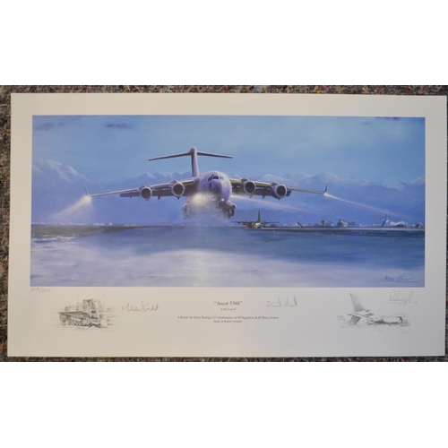 1149 - Five limited edition aviation prints, all signed in pencil by the artists, most with signatures of f... 