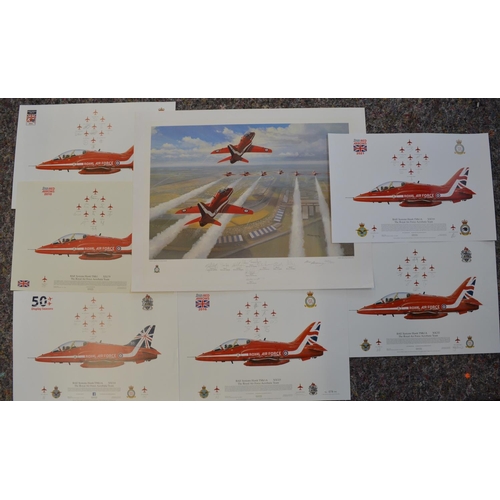 1150 - Collection of seven team signed Red Arrows prints to include a large limited edition Mark Postlethwa... 