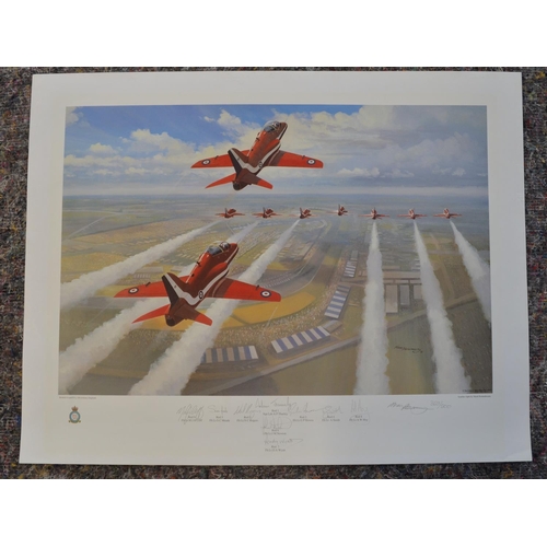 1150 - Collection of seven team signed Red Arrows prints to include a large limited edition Mark Postlethwa... 