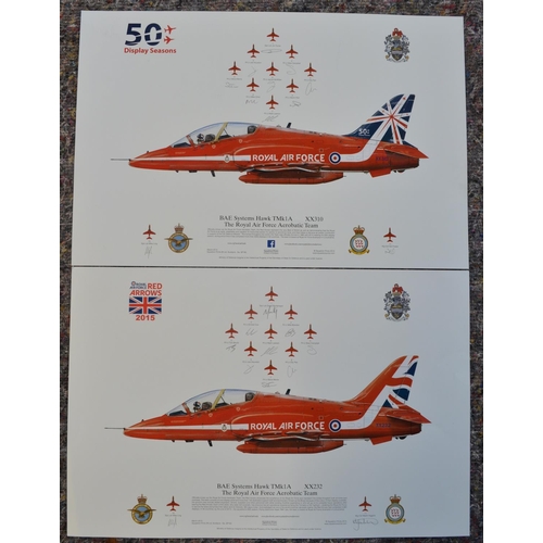 1150 - Collection of seven team signed Red Arrows prints to include a large limited edition Mark Postlethwa... 