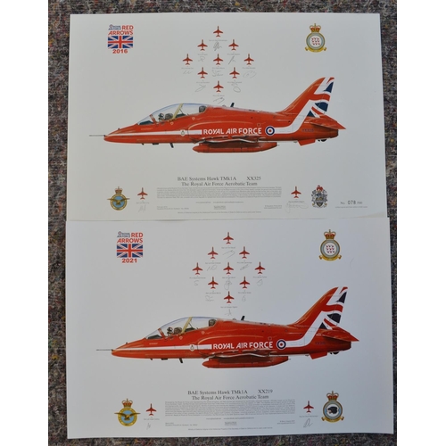 1150 - Collection of seven team signed Red Arrows prints to include a large limited edition Mark Postlethwa... 