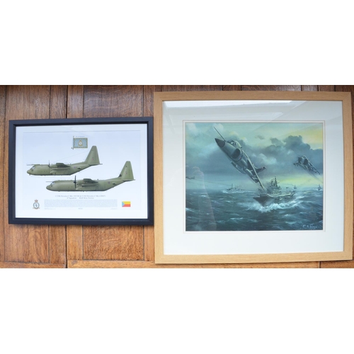 1155 - Two framed military prints to include C130K Hercules of 47 sqn, extensively crew signed from Squadro... 