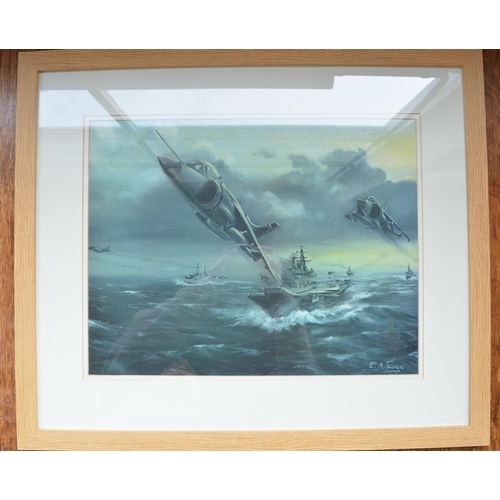 1155 - Two framed military prints to include C130K Hercules of 47 sqn, extensively crew signed from Squadro... 