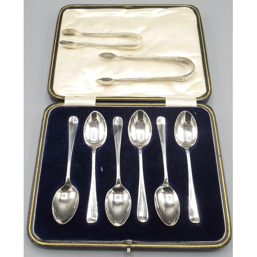 1055 - Cased set of six Art Deco silver rat tail teaspoons by Cooper Brothers & Sons Ltd, Sheffield, 1920, ... 