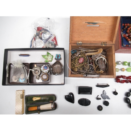 1056 - Collection of costume jewellery and collectables incl, several bead necklaces, brooches, clips, brac... 