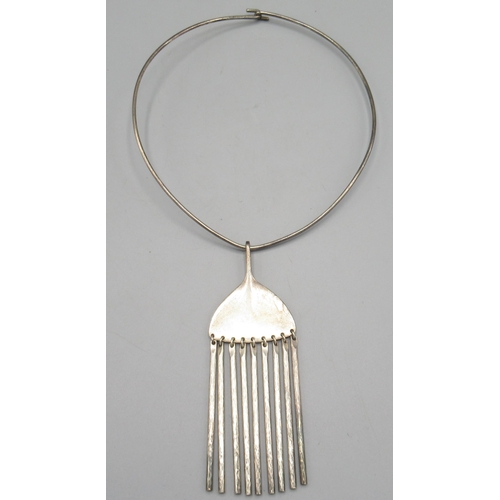 George Jensen silver broom pendant No. 142, hallmarked 925, Denmark,  George Jensen, on a silver necklace hallmarked 925, AJ, Denmark