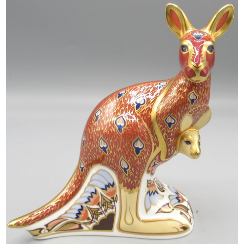 1244 - Royal Crown Derby kangaroo paperweight, gold stopper, with box, no certificate, H15cm