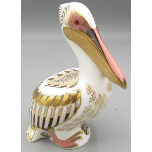 1245 - Royal Crown Derby white pelican paperweight, gold stopper, limited edition No. 192, with box and cer... 