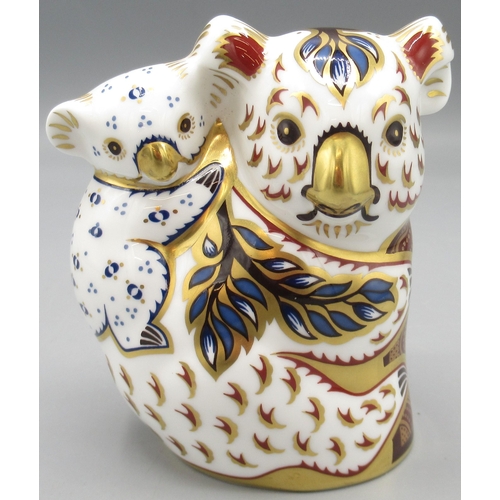 1246 - Royal Crown Derby koala and baby paperweight, gold stopper, H10cm