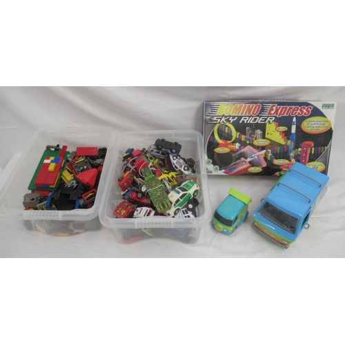 359 - Assorted collection of die-cast vehicles, Lego pieces, a Domino Express Sky Rider set (used and inco... 