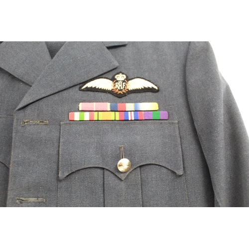 1132 - Senior R.A.F. Officers uniform with trousers and mess cap. With R.A.F wings and two rows of medal ri... 