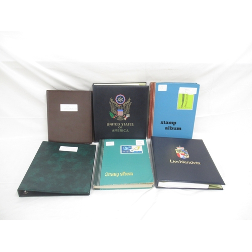 830 - Davo Liechtenstein stamp album, 2 stamp albums cont. various world stamps, Davo USA stamp album and ... 