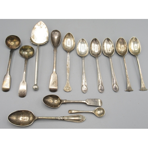 1258 - C20th jam spoon by Mappin & Webb, Sheffield, 1959, mixture of teaspoons and condiment spoons with va... 