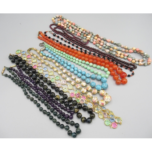 1260 - Collection of beaded necklaces incl, two jade beaded necklaces, amethyst necklace, other crystal bea... 