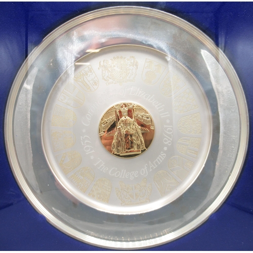 1267 - Silver commemorative plate, College of arms, coronation of Elizabeth II, 1978, mounted and framed, 1... 