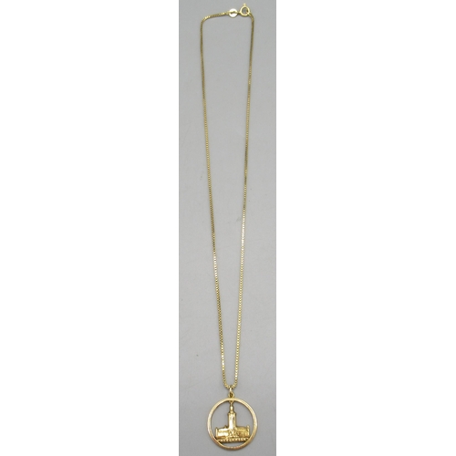 1039 - Yellow metal Stockholm pendant, on 18ct yellow gold chain, stamped 750, L45cm, 7.2g