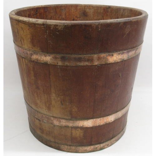 1204 - Coopered oak and brass half barrel, H38.5cm