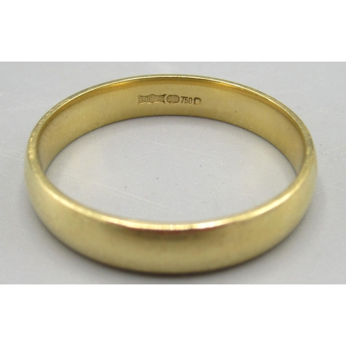 1280 - 18ct yellow gold wedding band, stamped 750, stamped S1/2, 4.5g