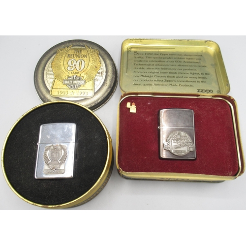 1500 - Two Zippo commemorative lighters: Harley-Davidson 'The Reunion 90 Years 1903-1993'; and '60th Annive... 