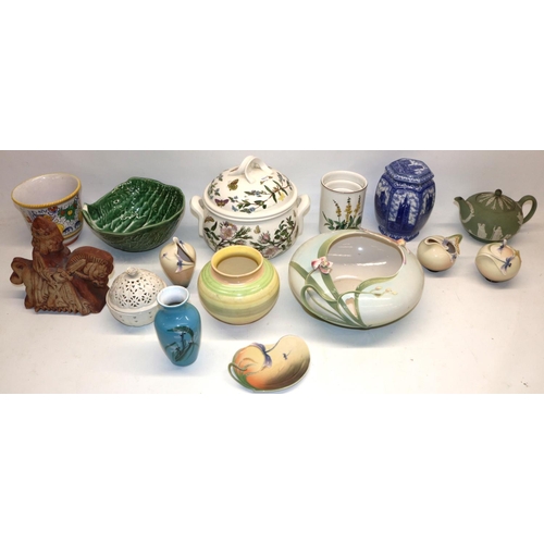 1203 - Various ceramics, incl. a Quantock Pottery figure of a knight on a horse, Wedgwood green Jasperware ... 